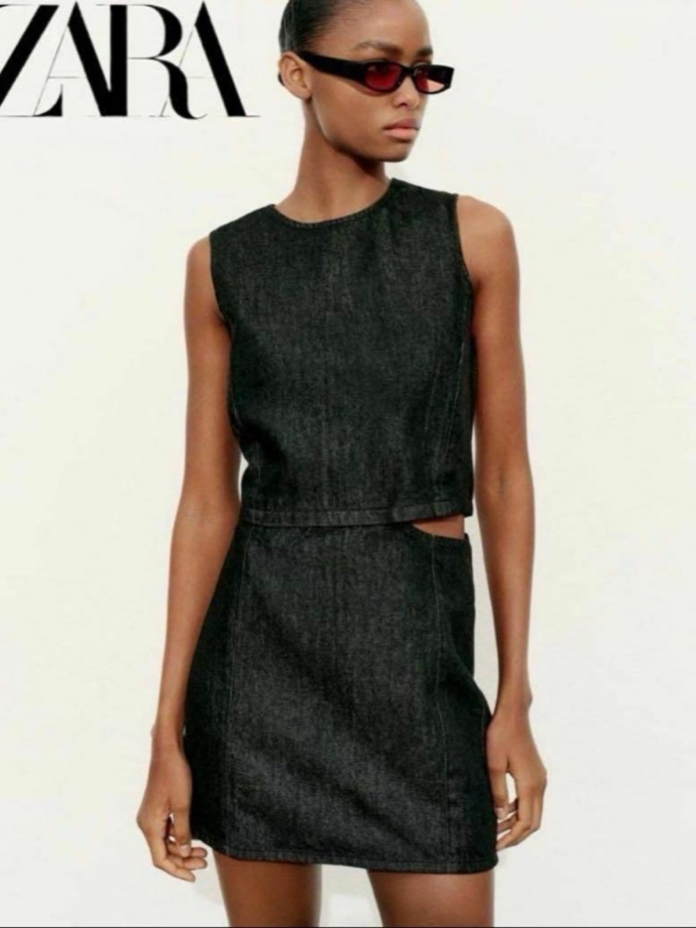 Zara black denim cutout sleeveless mini dress